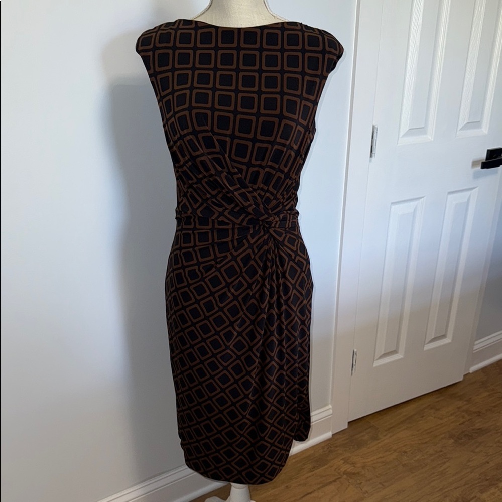 Lauren Ralph Lauren Brown Tan Ruched Sheath Dress